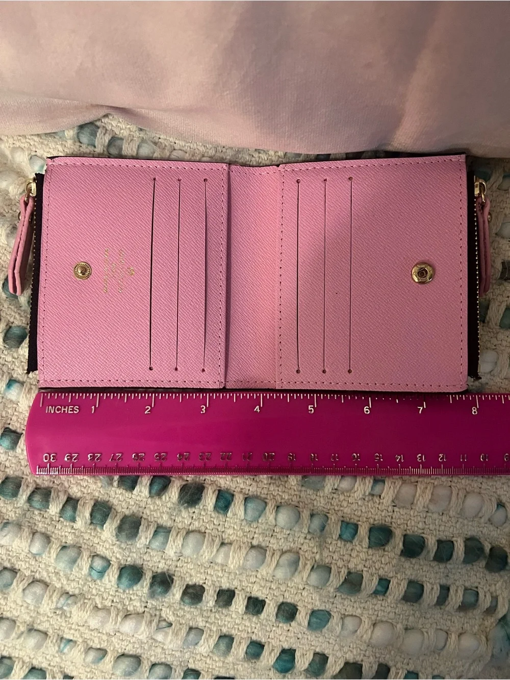 INSPIRED Monogram Compact Coin Purse in Brown with Pink Zip - Picture 6 of 6